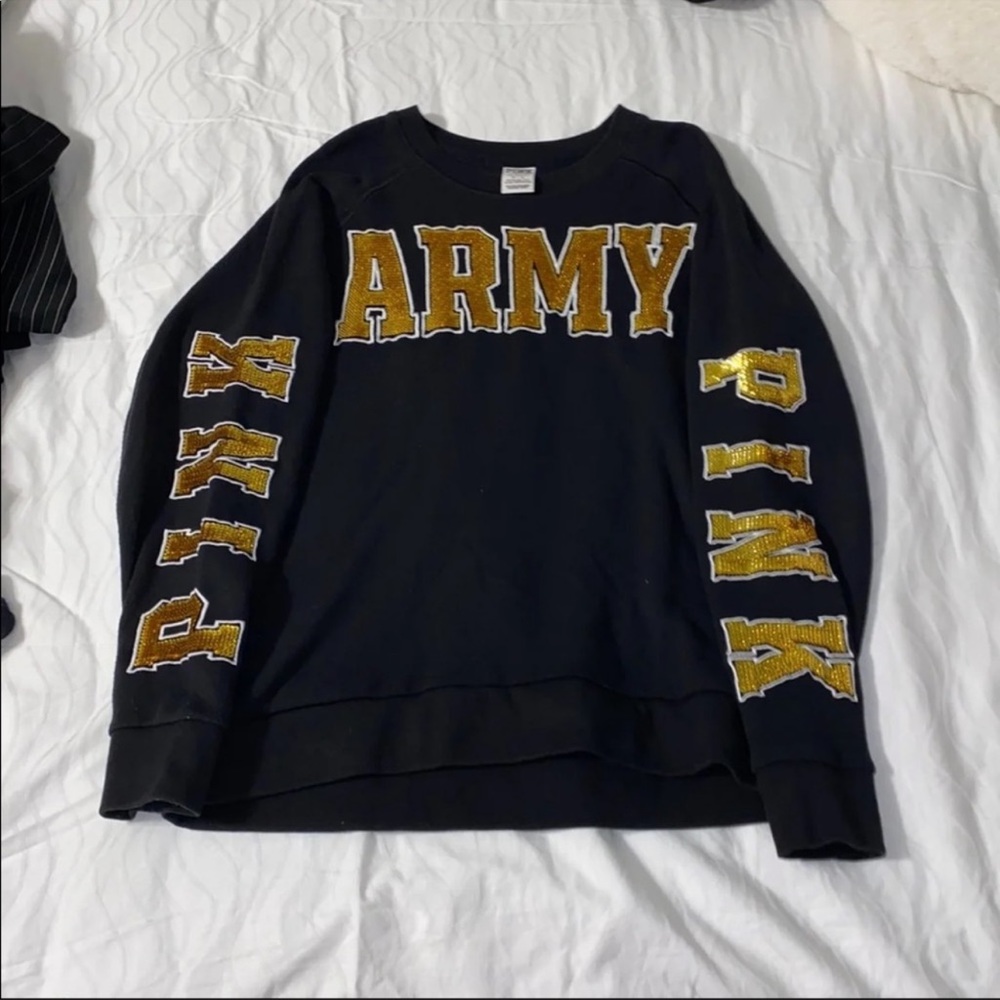 Victoria secret army pink gold bling crewneck